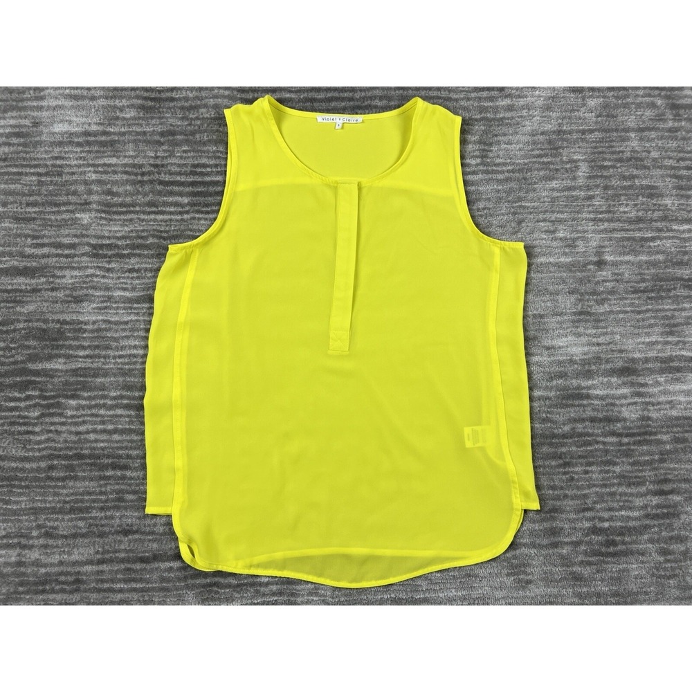 Violet + Claire Top Womens S Yellow Sleeveless Blouse Chiffon High Low Hem